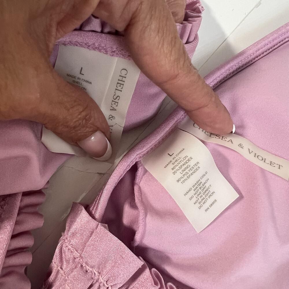 Chelsea And Violet Pink Smocked Ruched Ruffle Bikini Large - Picture 6 of 7